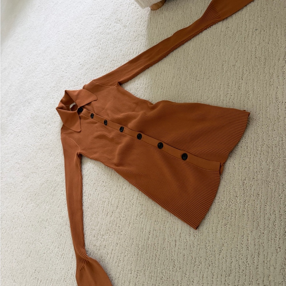 A.L.C. Rust Ribbed Button-Down Shirt - Picture 3 of 4